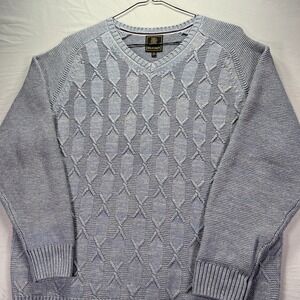 Grandpa Sweater Mens XL Blue 3D Knit V Neck F/X Fusion Cabincore Cottage
